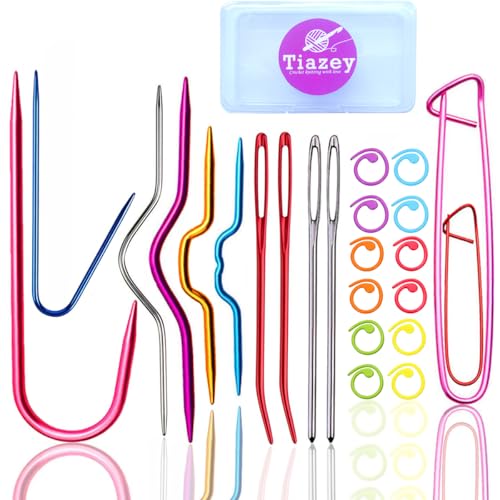22pcs Aluminum Cable Needles & Stitch Holders Knitting Tools,Safety Pin Cable Stitches Hook,Large Eye Bent Tapestry Needles for Yarn Sewing Weaving Knitting Sweaters Blanket DIY