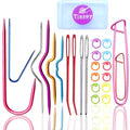 22pcs Aluminum Cable Needles & Stitch Holders Knitting Tools,Safety Pin Cable Stitches Hook,Large Eye Bent Tapestry Needles for Yarn Sewing Weaving Knitting Sweaters Blanket DIY