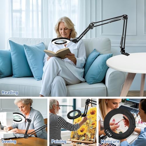 HITTI 12X Ultra Long Magnifying Glass with Light and Clamp - color: Black, size: 12X