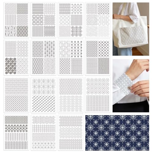 TWINKLEMON 15 Sheets Water Soluble Sashiko Embroidery Pattern Stabilizers - color: White & Black - Style 2