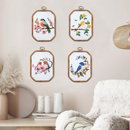 ORIGACH 4 Set Hummingbird & Flower DIY Embroidery Kit for Beginners Adults - style: Hummingbird and Flower