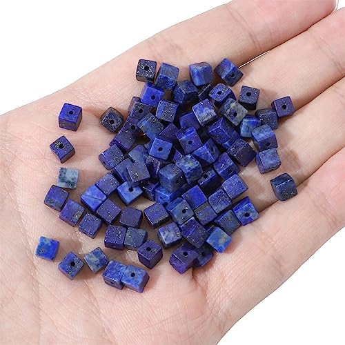 BEADIA Natural Lapis Lazuli Square Stone Beads 4x4mm 85pcs Cube Loose Semi Gemstone Beads for Jewelry Making Design - color: Lapis Lazuli