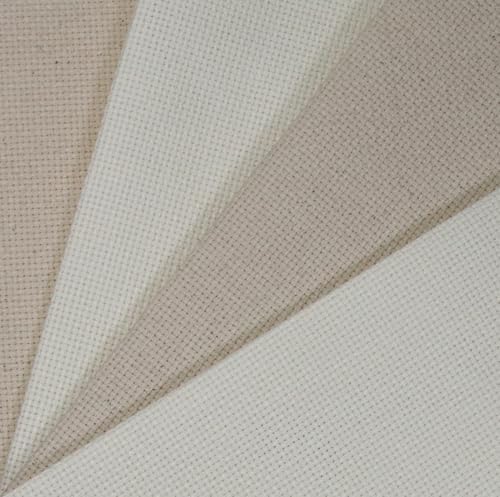 KCS 4/6 pc of 12" x 18" 30cmx45cm 16CT Counted Cotton Aida Cloth Cross Stitch Fabric (Antique White+Oatmeal, 4 pc) - color: Antique White+oatmeal, size: 4 pc