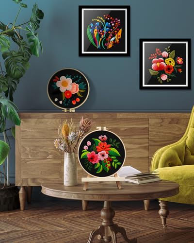 TINDTOP 4 Pack Embroidery Kit for Adult, Embroidery DIY Starter Kit, with Stamped Patterns, Hoop, Tools, Colorful Threads with Needles, Instructions - color: Flowers B