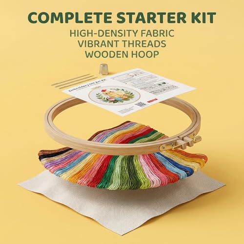WaFtesh Embroidery Kits for Beginners Adult, DIY Hand Embroidery Cross Stitch Starter Set with Pattern, 3D Rabbit Needlepoint & Cross Stitch 7.9 Inch Hoop Threads, Needles, Instruction - color: Egg Garden