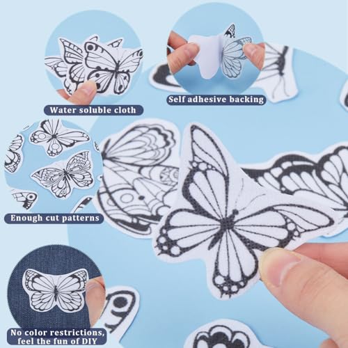 CRASPIRE 2 Sheets Butterfly Water Soluble Embroidery Patterns Stabilizers Butterflies Hand Sewing Stick and Stitch Transfers Fabric Wash Away Pre-Printed Self Adhesive for Bags Cloth Sewing Lovers - style: 2 Sheets Butterfly