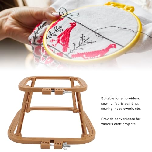 2-Layer Embroidery Frame Stand, Adjustable ABS Double Hoop - style: Khaki