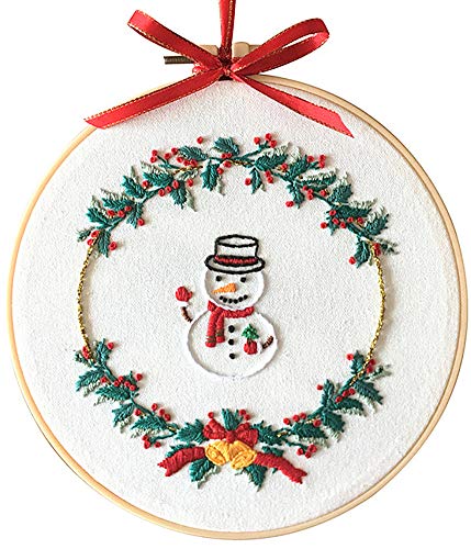 Embroidery Kit Merry Christmas Snowman Ornaments Wreath Awesocrafts Full Range of Embroidery Starter Kits for Beginners Adults DIY Handmade Easy Patterns (3 Pack) - color: 3 Pack