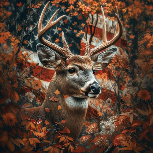 Moohue DIY Counted Stamped Cross Stitch Kits for Adults 14 Count Cross Stitch Patterns Flag Animal Deer Printed Cross Stitch Kits for Adults (Flag Animal Deer) - color: Flag Animal Deer