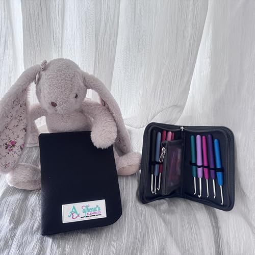 Athena's Elements 100% Accurate USA Standard Sizing - Perfect Crochet Hooks Case, Set with Removable Pocket, Complete Knitting Accessories (Black) - color: Black