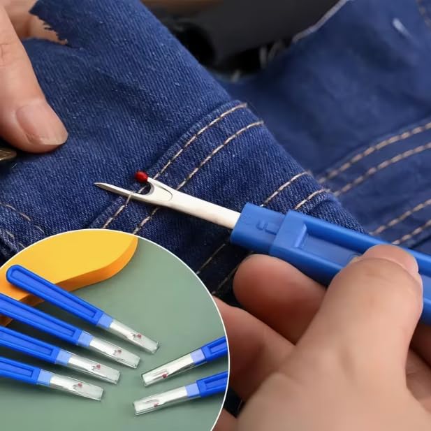 4 Pcs Seam Ripper Set and Thread Cutter Sewing Stitch Remover Tool Kit with Safety Cap for Embroidery Quilting Hemming Blue (Pack of 4)