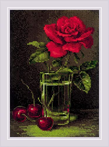 RIOLIS 2123 Rose and Sweet Cherry Counted Cross Stitch Kit 6 x 8.25 in - style: Rose and Sweet Cherry 2123