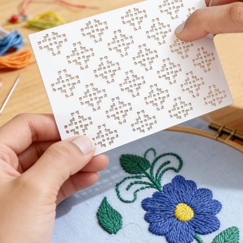 21 Pcs Plastic Sashiko Stencils Kit 8.3 x 5.9 Inch Geometric Sashiko Pattern Stabilizers and Needles Thread Tool Kit for Sewing Hand Quilting and Embroidery - size: 8.3 x 5.9 (21PCS)