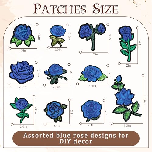 25PCS Blue Rose Iron on Patches, Embroidered Floral Applique Patches for Jackets, Jeans, Hats, Backpacks and Tote Bags - color: blue