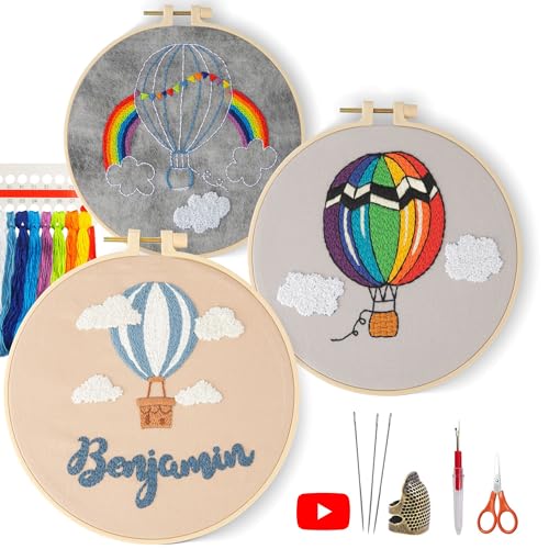 LX LERMX Embroidery Kits for Beginners, Adult Starter Cross Stitch Kit Needlepoint Complete DIY Kit with Unique Patterns, Hoop, Colorful Threads, Tools, Step by Step Instructions & Video Tutorial - color: Pattern 7 - 3PCS