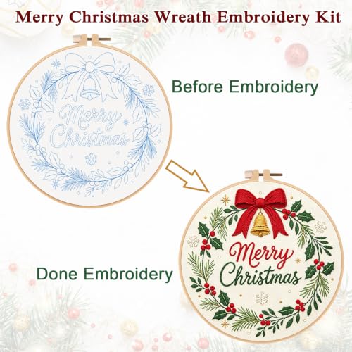 Louise Maelys Merry Christmas Wreath Embroidery Kit for Beginners Adults - color: Christmas Wreath