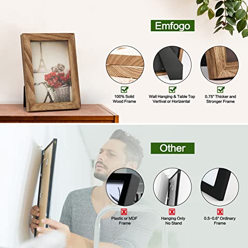Emfogo 4x6 Picture Frames Photo Display for Tabletop Display Wall Mount Solid Wood High Definition Glass Photo Frame Pack of 2 - color: Carbonized Brown, size: 4x6 inch
