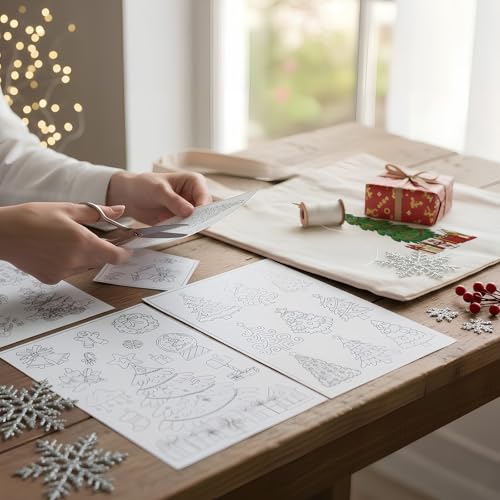 Christmas Water Soluble Embroidery Patterns, 4 Sheets Xmas Tree Stick and Stitch Embroidery Transfers Paper, Water Soluble Hand Sewing Stabilizer, Customized Gift for Hand Sewing Lover Beginners - size: Christmas
