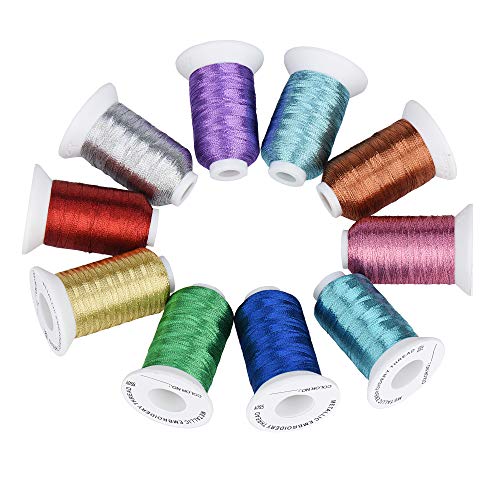 Simthread 10 Essential Colors Metallic Embroidery Machine Thread Kit 500M(550Y) for Computerized Embroidery and Decorative Sewing - Essential 1 - color: 10 Essential Colors 1