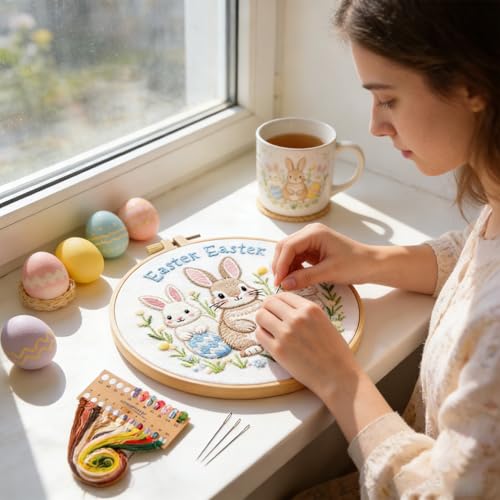 BoAn Rabbit Needlepoint Kit, Embroidery Starter Kit with Hoop & Threads - color: rabbit-3