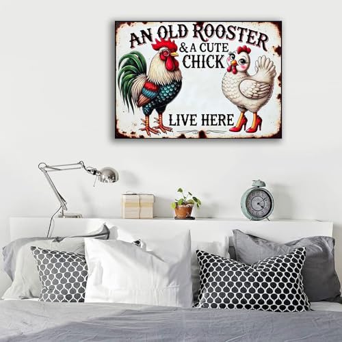 an Old Rooster & A Cute Chick Live Here Chicken Stamped Cross Stitch Kits