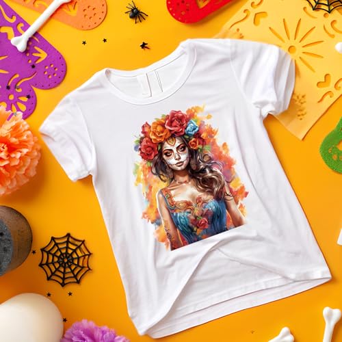 Dtf Transfers Ready to Press -24Pcs Day of The Dead Clipart Iron on Decals Day of The Dead Heat Transfer Mexican Culture Sugar Skull Clipart Vinyl Stickers for Clothing Pillows Bag DIY Crafts - color: Day of The Dead