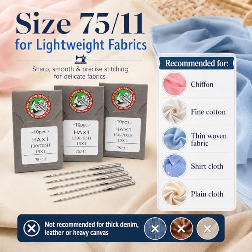 30 Pack Sewing Machine Needles Size 75/11 130/705H HAx1 Embroidery Sewing Needles for Brother Sewing Machine (3 Pack of 10 Needles) - style: 30pcs- 75/11