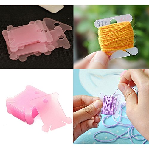 Ximimark 200 Plastic Thread Bobbins for Cross Stitch Embroidery Floss&Craft Storage,Pink