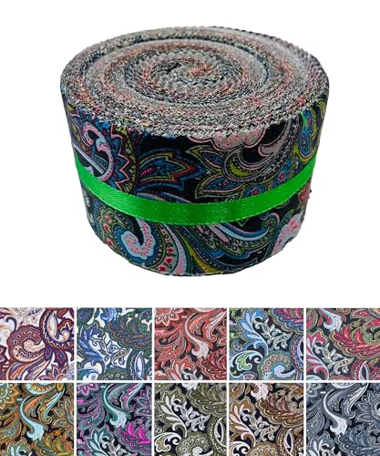100% Cotton Jelly Roll Fabric Strips for Quilting and Sewing-Dark Paisley - color: Dark Paisley