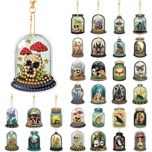 WILLBOND 30 Pcs Halloween Gothic Diamond Art Keychains, Horror Diamond Art - color: multiple colors