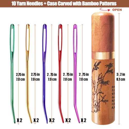 Yarn Needles Tapestry Needles Darning Needles Large-Eye Aluminum - 10 Pieces Weaving Needle for Crocheting with Wooden Needle Case