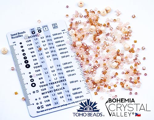 0.35oz (10g) Mix of Small Rocailles, Seed Beads & Bugles 2-10mm TOHO Japanese Glass Beads, Mix TOHO Beige Pearl (Like 3213 - Bara-Rose) - color: Beige Mix - Mixed (2-10mm)