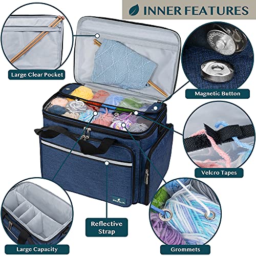 PAVILIA Large Knitting Yarn Storage Bag Crochet Organizer for Knitter, Navy - color: Heather Navy