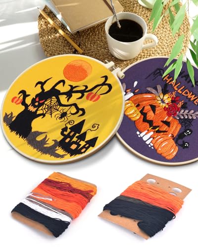 TINDTOP Halloween Embroidery Kit for Adult, Embroidery Stitch Practice kit - color: Halloween 2 Kits