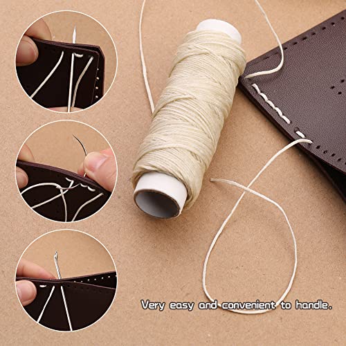 Waxed Thread with Needles 32 Yards, 150D Flat Sewing Waxed Thread - color: Beige, size: 32Yard