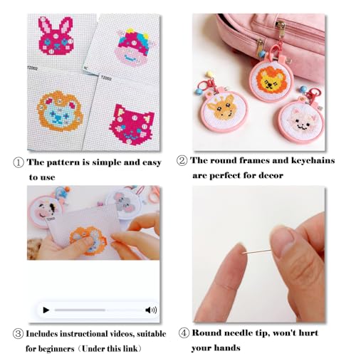 8 Pack Animals Stamped Cross Stitch Kits for Kids Beginners with Frame - color: Animals