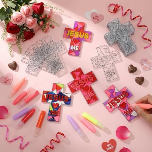 Blueweenly 72 Pcs Christian Cross Suncatchers Craft Kit Bulk, Jesus Love Me - style: Jesus Love Me