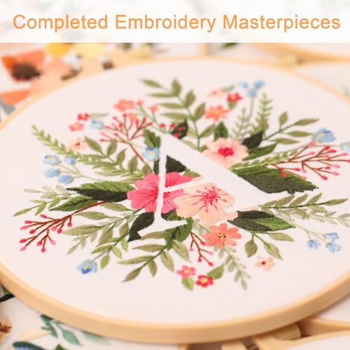 Harimau Letter A Pattern Embroidery Kit for Adult Beginners, Complete Starter Pack with 1 Hoop, Needles, Instruction Guide & Embroidery Stitch Video Tutorials - color: White A