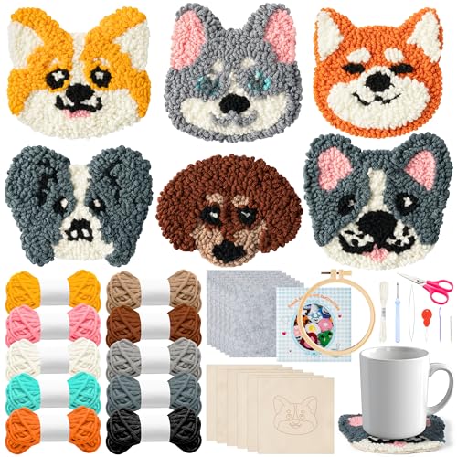 WATINC Punch Needle Coaster Kit - 6 Pattern DIY Craft for Beginners, Puppy
