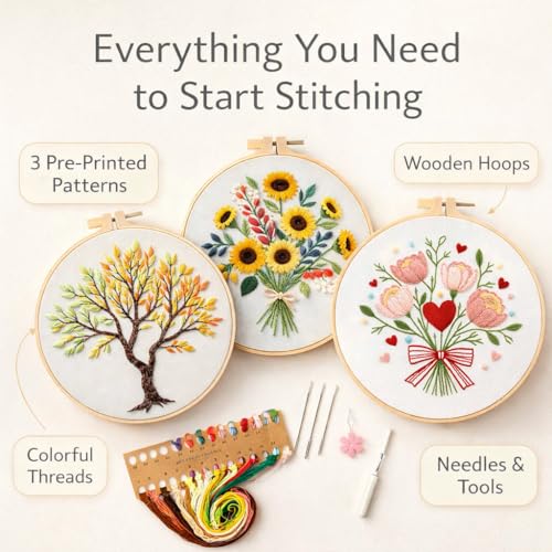 3 Pack Embroidery Kit for Beginners Adults