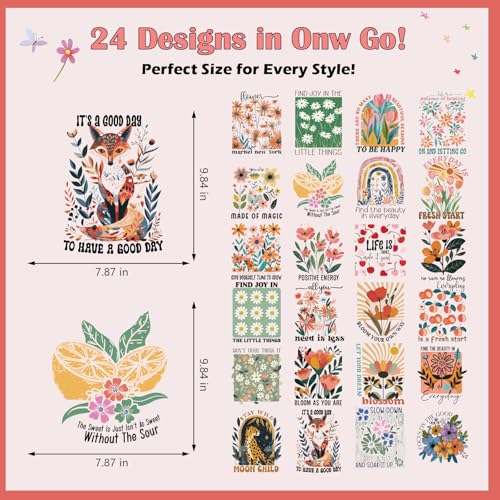 24 Pcs Flower Inspirational Flower DTF Transfers Ready to Press - style: Bohemian