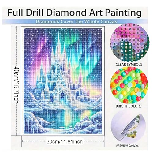 KUFWKEY Fantasy Castle Diamond Art Kits for Adults,5D Aurora Borealis Diamond Painting Kit, Full Round Drill DIY Diamond Mosiac Art,Diamond Dots for Beginners,Gem Art and Crafts,Home Decor,12x16inch - color: MA808