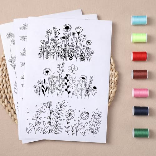 Floral Water Soluble Embroidery Stabilizer - 4 Sheets Stick and Stitch Embroider Paper Wash Away 40 Pcs Embroidery Transfer Paper with Pre-Printed Flower Leaves Designsfor Hand Sewing Lovers - size: Pattern: Flower (Style 2)