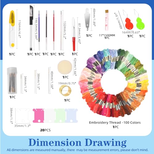 Glarks 210Pcs Embroidery Cross Stitching Punch Needle Kit, 100 Colors Threads Full Range of Embroidery Starter Kit Including Magic Embroidery Pen, Needles, Cross Stitch Tools Set for Beginners Adults
