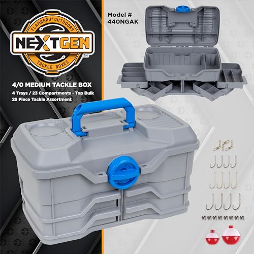 Flambeau Outdoors NextGen 4/0 Tackle Box, 4 Pivot Trays, 25-Piece Kit, Gray - size: Medium - With Tackle Kit - Light Gray