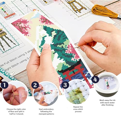 FREEBLOSS 6 Set Cross Stitch Bookmark Kit Japanese Style 8''x2.4'' 11CT - style: Japanese Style