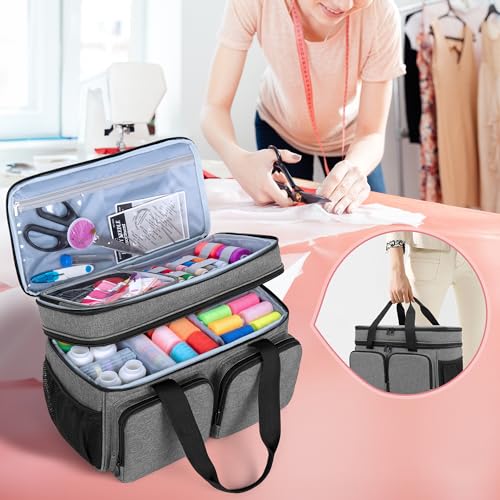 BAFASO Large Sewing Organizer Bag with an Individual Pouch, Gray - color: Gray