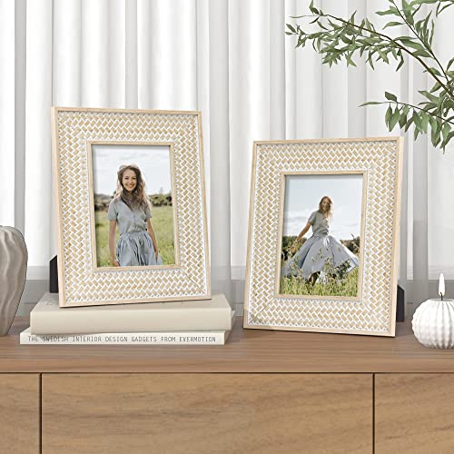 Boho 5x7 Picture Frame Rattan Photo Frame Set of 2 - color: Rattan Beige, size: 5x7