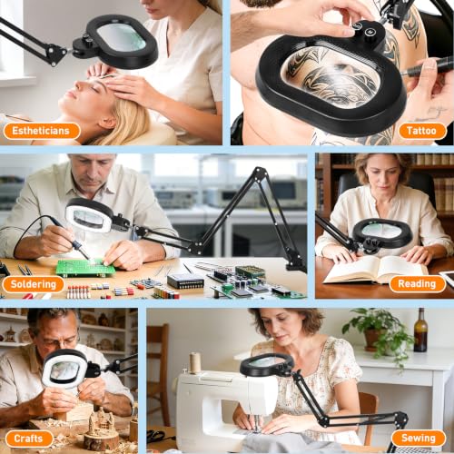 Magnifying Glass with Light and Clamp, 5in 12X Extended Arm - size: 5IN