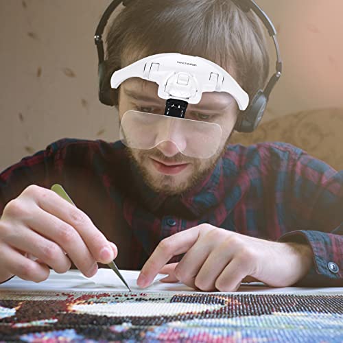 YOCTOSUN Head Magnifying Visor with 4 LED Lights and 5 Detachable Lenses 1X, 1.5X, 2X, 2.5X 3.5X - Hands-Free Headband Magnifier Glass for Jewelry, Arts, Crafts and Close Work - style: Head Magnifier with 4 LED Lights
